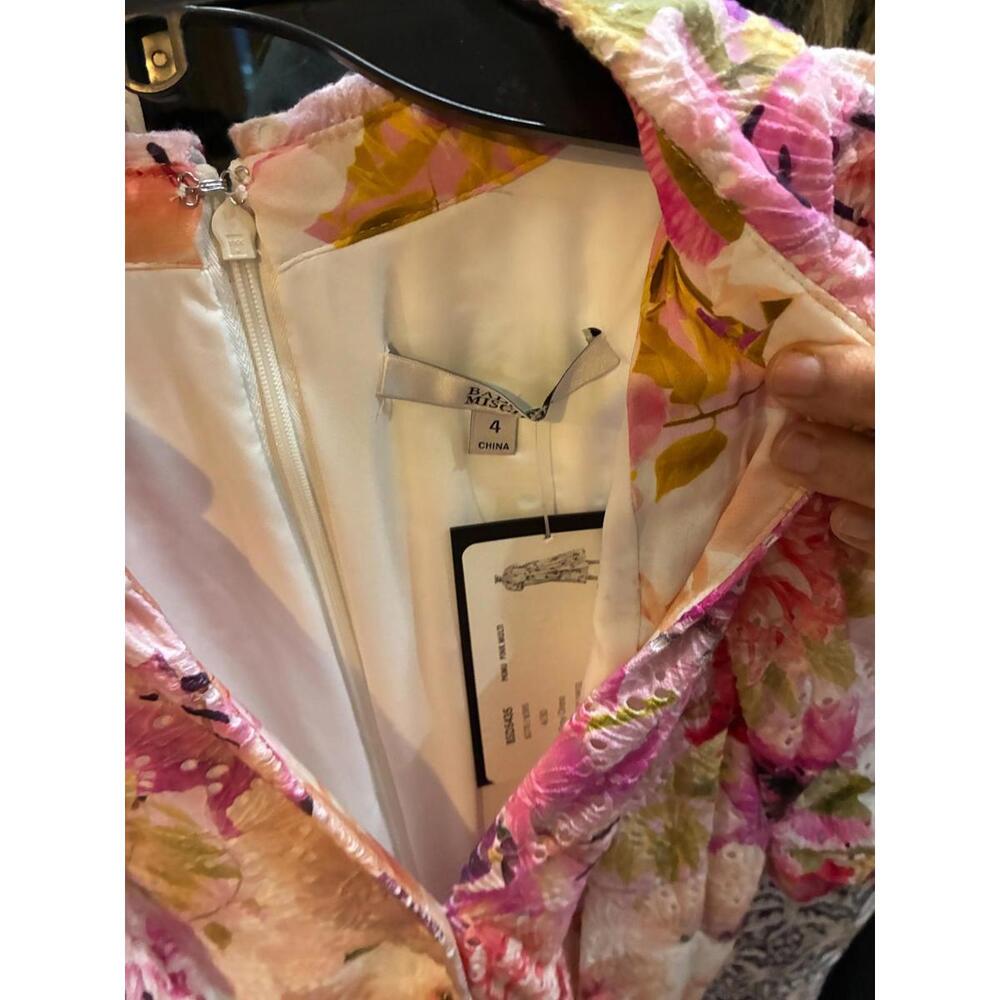 Badgley Mischka Floral Midi Shirt Dress Puff Sleeve Belted Size 4 Lace $650 - Picture 5 of 5